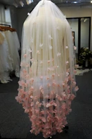 3d ombre pink flower veil fingertip veil 1 tier custom bridal veil short wedding accessories