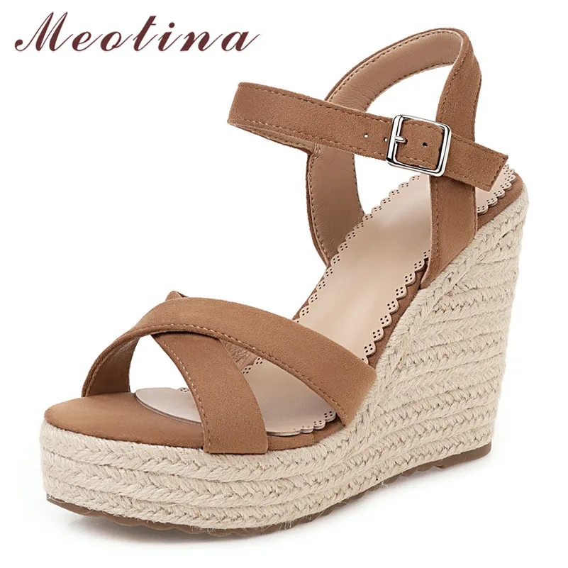 

Женские босоножки с пряжкой Meotina, летние вечерние туфли на танкетке, босоножки на очень высоком каблуке, большие размеры 34-43