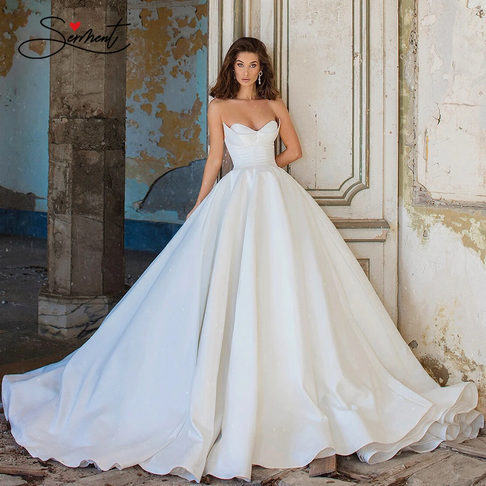 

BAZIIINGAAA Luxury Wedding Dress Simple Organza Satin White Strapless Wedding Dress Sleeveless Backless Support Tailor-made