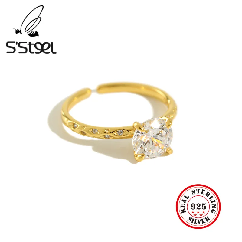 

S'STEEL 925 Sterling Silver Rings For Women Zircon Gold Engagement Ring Anillos Plata 925 Para Mujer Bague Femme Argent Jewelry