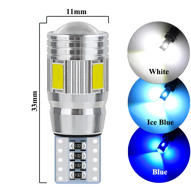 2 PCS Car LED Bulb T10 W5W Light Canbus No error 12V 5630 SMD 6500K White Auto Interior Dome Wedge Side Trunk Lamps | Автомобили и