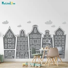 Скандинавские домики и облака, наклейка для детской комнаты, игровой стикер, ручная роспись, Мультяшные домики, детский дом Амстердам, наклейка s BA765