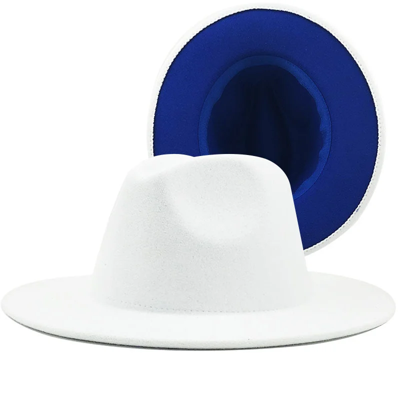 

NEW Felt Hat Men White Blue Fedora Hats Women Vintage Trilby Caps Wool Wide Brim Warm Jazz Hat Panaman Wholesale