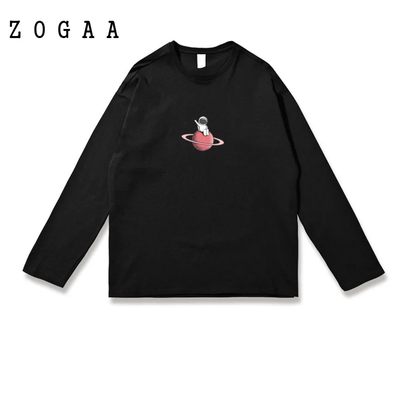 

2021 Men Tshirt Long Sleeve Cotton Astronaut Black And White Print Graphic t shirts Anime Clothes T shirts