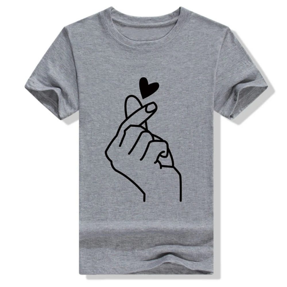 

New Finger Heart T-shirt Women Tops Korean Ulzzang Graphic Tees Women Fashion Big Size Women's T Shirts Basic Camisetas Mujer