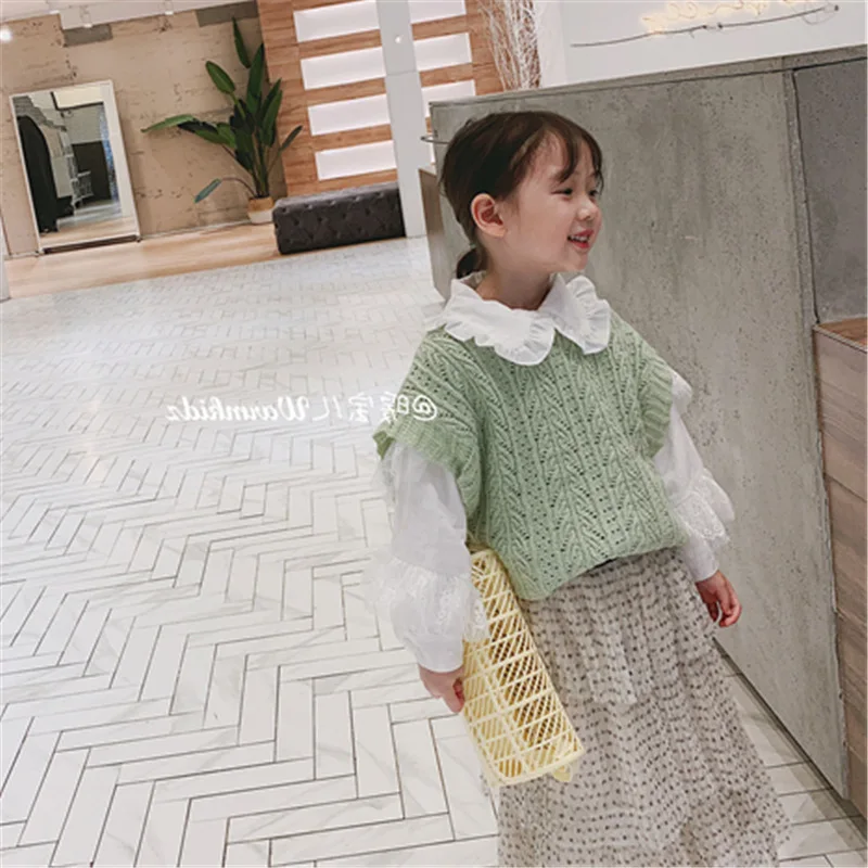 Свитер для девочек однотонный топ без рукавов жилет коллекция 2019 года Детский