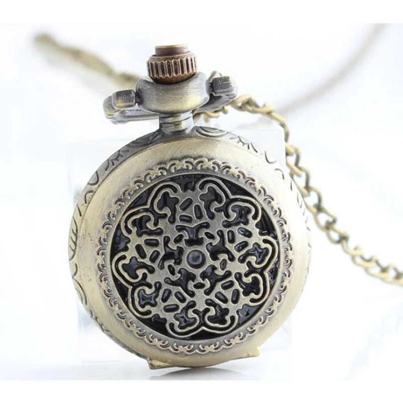 (3077)12 шт./лот цветок ажурный Стиль карманные часы ожерелье Кварцевые