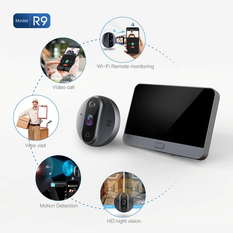 Умный дверной звонок Jeatone видеодомофон для дома  Tuya с Wi-Fi Video eye домофоны для квартиры и камерой 1080P/120 °, видеоглазок для двери, ЖК-экран 4,3 дюйма видеоглазок для двери , 24-часовой PIR-датчик движения