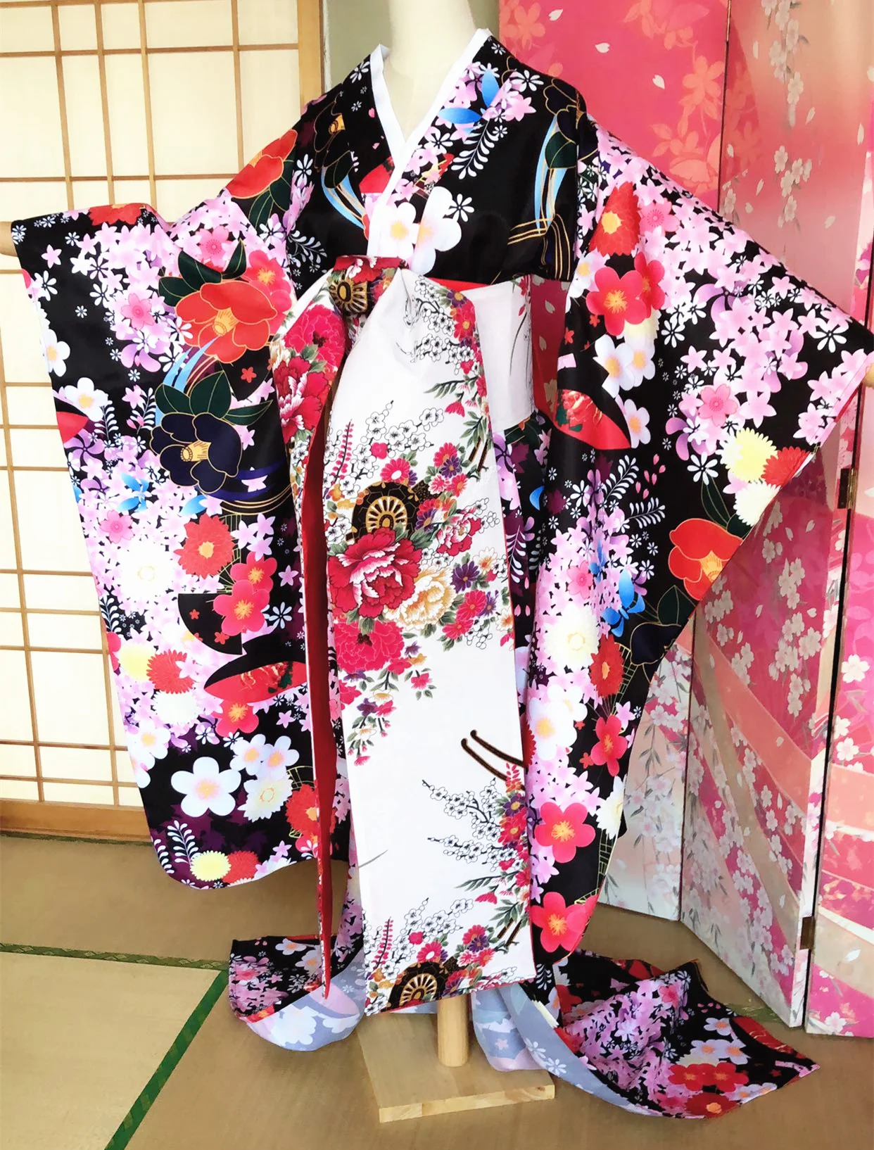 Традиционное женское кимоно юката халат с цветочным принтом для Хэллоуина