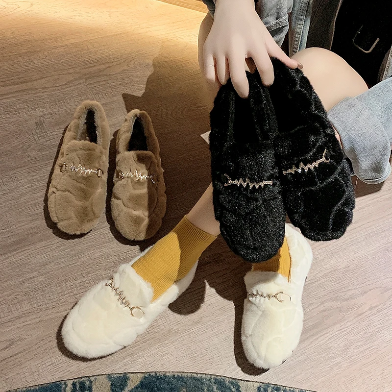 

Shoes Woman 2021 Slip-on Casual Female Sneakers Modis Elegant Flats Round Toe Loafers Fur New Slip On Winter Cute Dress