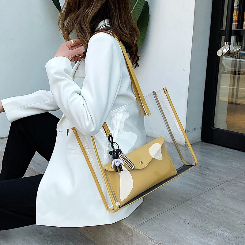 

VreyMe Casual Large Capacity women Shoulder Bucket Bag 2021Summer Popular Transparent Tote High Quality Casual HndBag Sac A Main