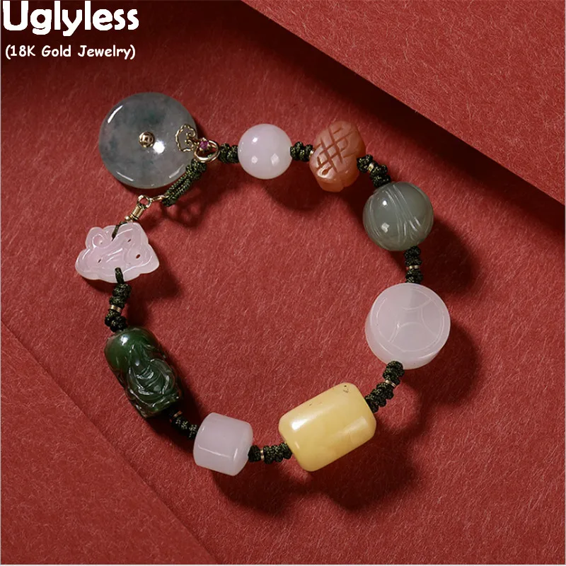 Uglyless Подлинная AU750 штамп 18K золотые браслеты для женщин много драгоценных камней
