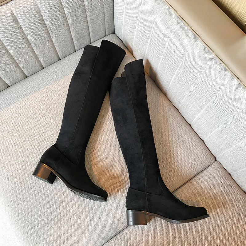 

boots round knee boots 2020 fashion New style women's fall winter head medium thick heel sleeve