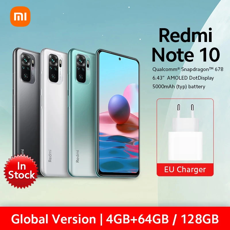 Глобальная версия Xiaomi Redmi Note 10 4 ГБ ОЗУ 64 Гб/128 Гб ПЗУ мобильный телефон Snapdragon 678 6 43