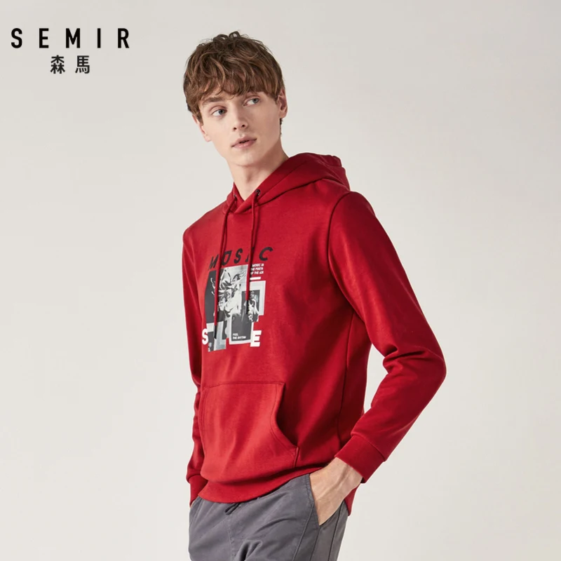 Мужской бархатный свитер SEMIR толстовка с капюшоном и принтом в Корейском стиле