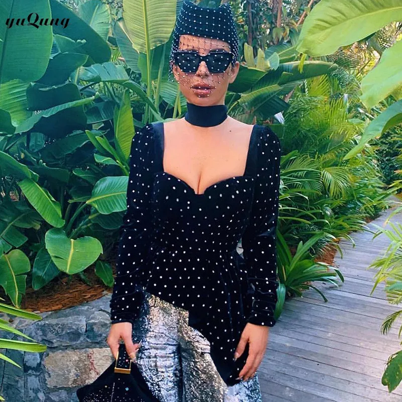 Yuqung Женская винтажная Вельветовая блуза с длинным рукавом и квадратным вырезом