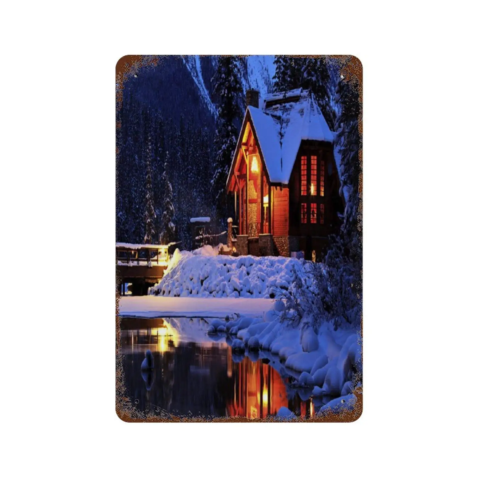 

Vintage Retro Metal tin Sign Snow Home Garage bar Club Hotel Wall Decoration signBeautiful Night Snow Scene12X8 inch