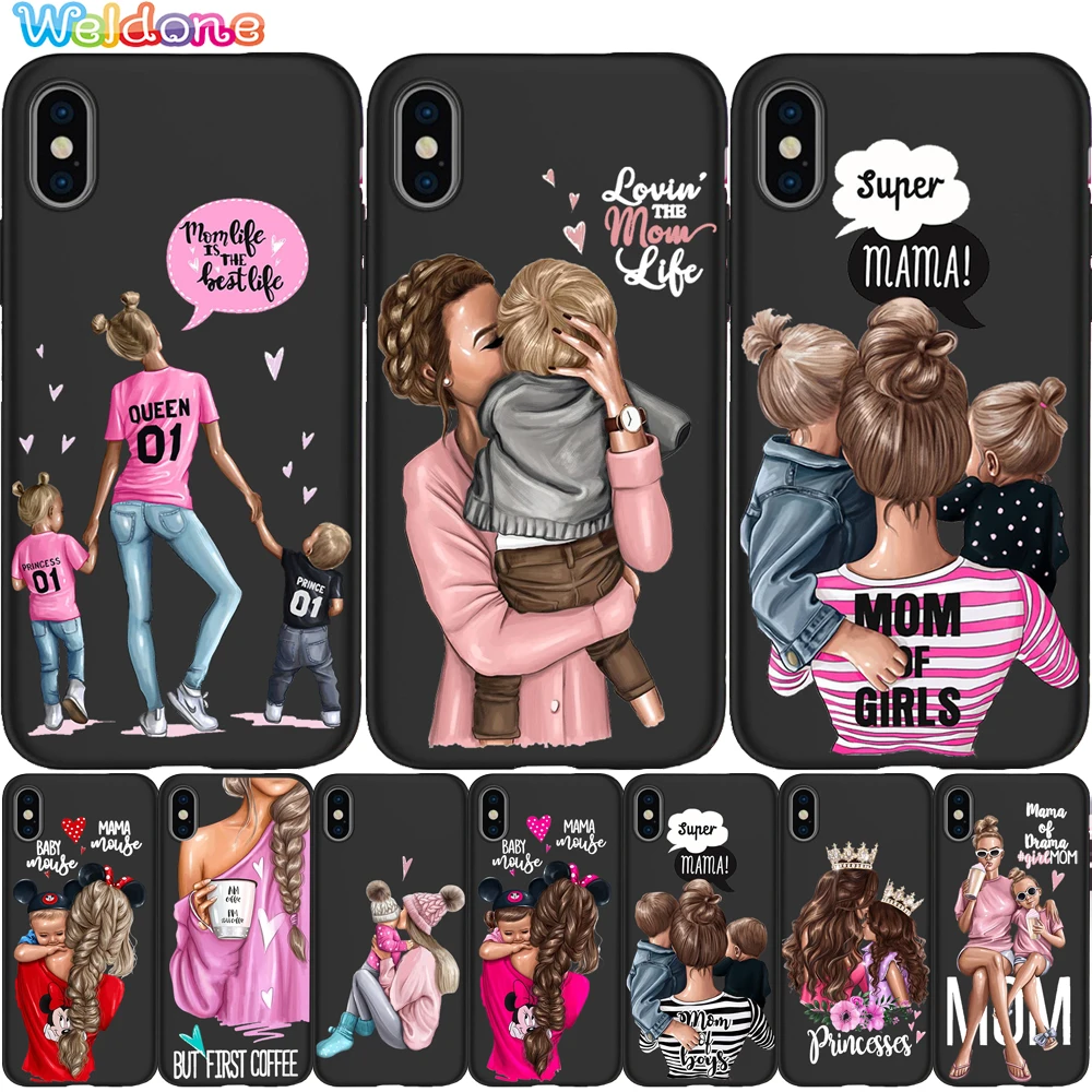 Модный чехол для телефона Super Mom baby girl для iPhone 11 Pro Max XS Max XR X 8 6S 7Plus 5s черный мягкий силиконовый чехол для телефона Etui