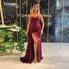 Черно-фиолетовые атласные вечерние платья Verngo со складками и Боковым Разрезом, женское официальное платье для особых случаев