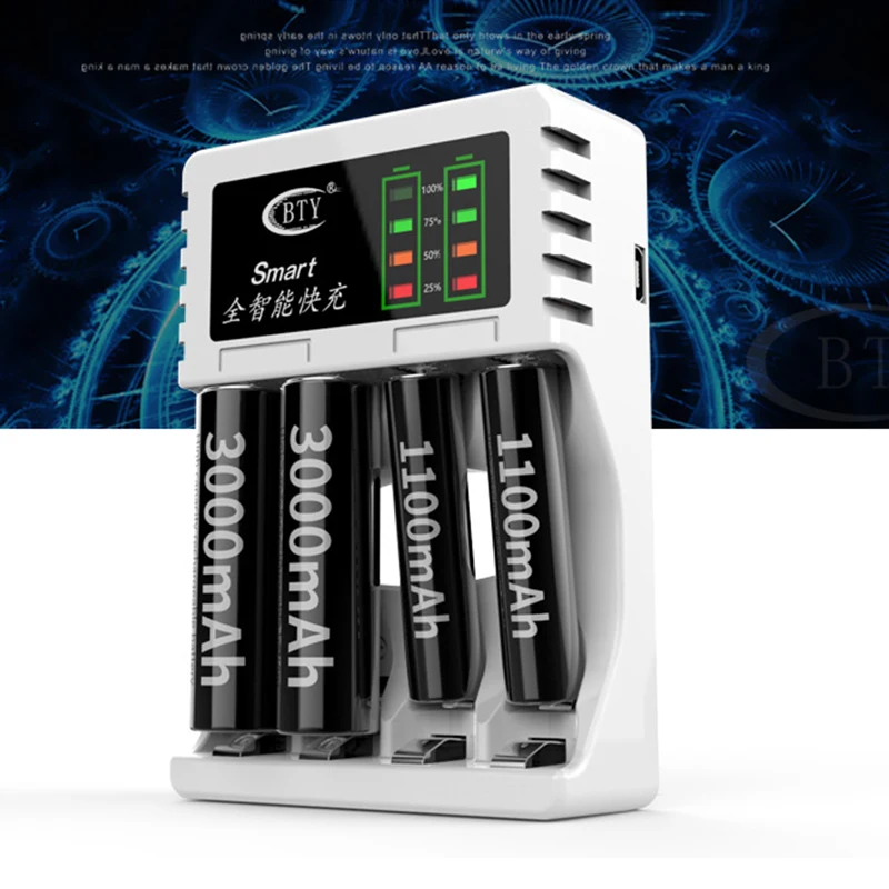 

4-slot Charger Intelligent Fast Led Charger For AA AAA Ni-MH Ni-Cd Short Circuit Protect Rechargeable Smart Battery Charging