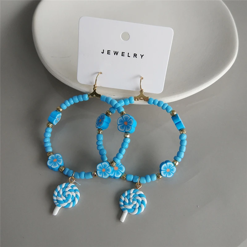 

MASA Multicolor Round Polymer Clay Hoop Earrings for Women Vintage Ethnic Soft Pottery Earrings Handmade Femme Jewelry Gifts