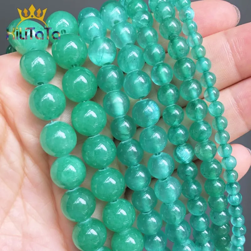 Натуральные бусины зеленые нефритовые круглые из свободного камня для