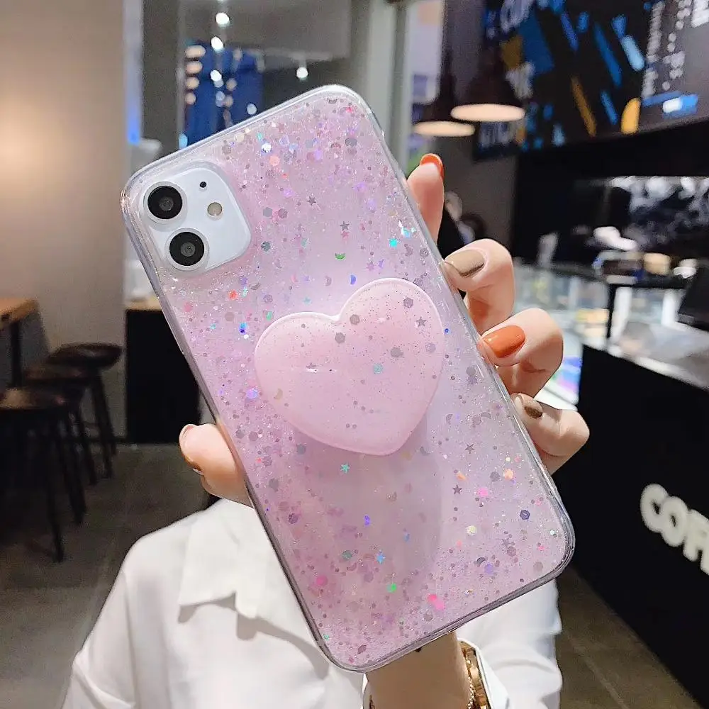 glitter powder Case For iPhone 6s 7 8Plus X XR XS Max holder Epoxy Soft TPU Phone Back Cover |