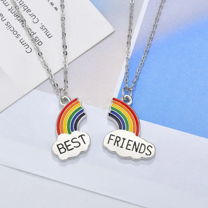

2Pcs/set Best Friend Necklace Charm Rainbow Heart Engrave Best Friend Forever Necklace Pendant Friendship BFF Jewelry Gift