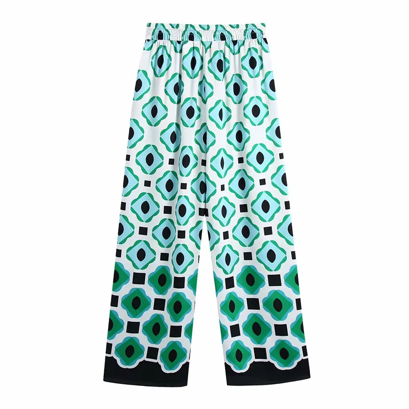 

Women Vintage Green Loose Print Pants Suit 2021 Spring Casual Female Patchwork Shirt Sets Ladies High Street Suits