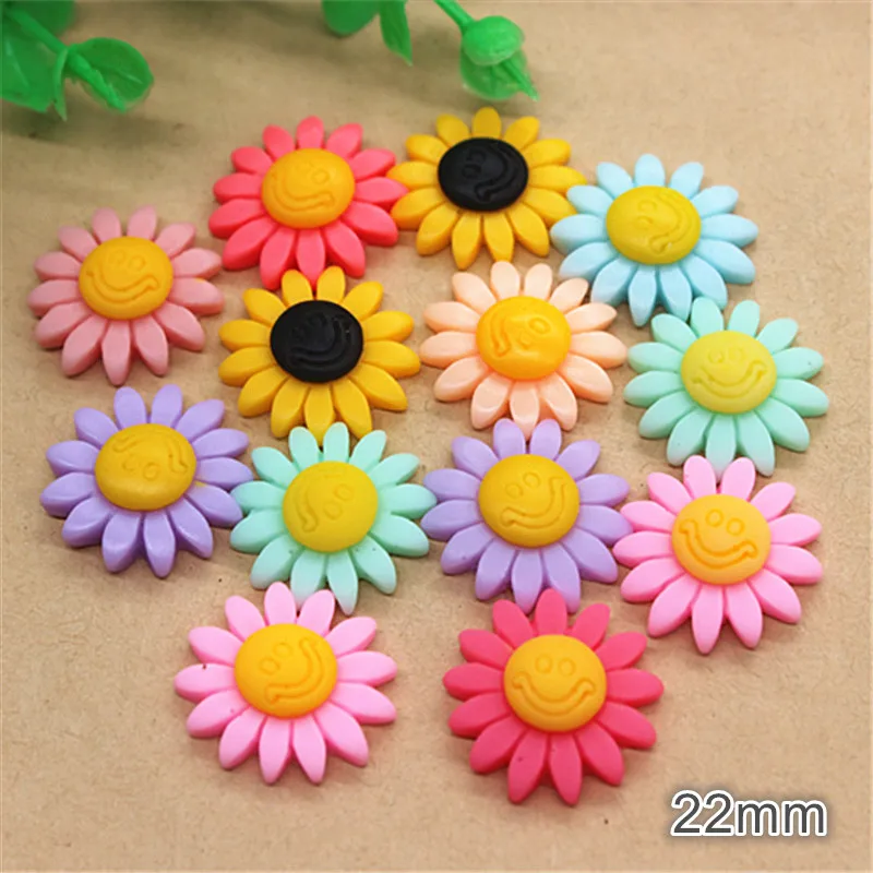 30 шт 22 мм смесь цветов смолы улыбающееся лицо Подсолнух плоский задний Кабошон DIY