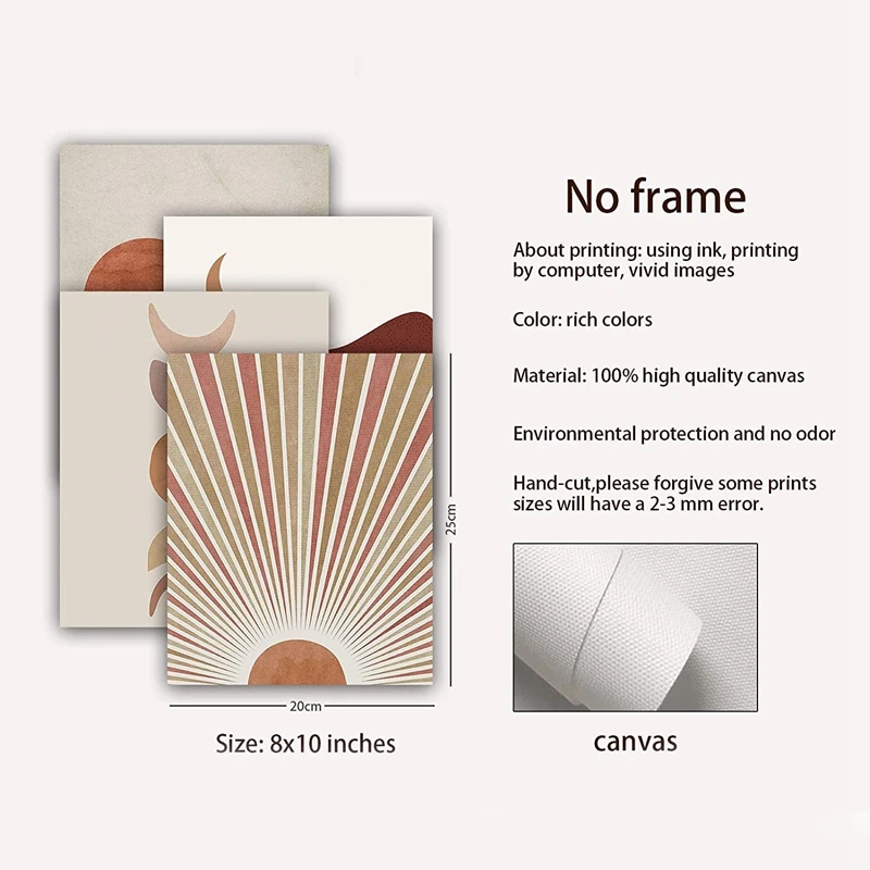 

4Pcs Sunset Sunrise Landscape Art Prints Modern Mid Century Geometric Decor Boho Sun and Moon Wall Art Painting Unframed