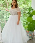 Размера плюс свадебное платье большого размера с коротким рукавом и кружевной аппликацией до пола из органзы