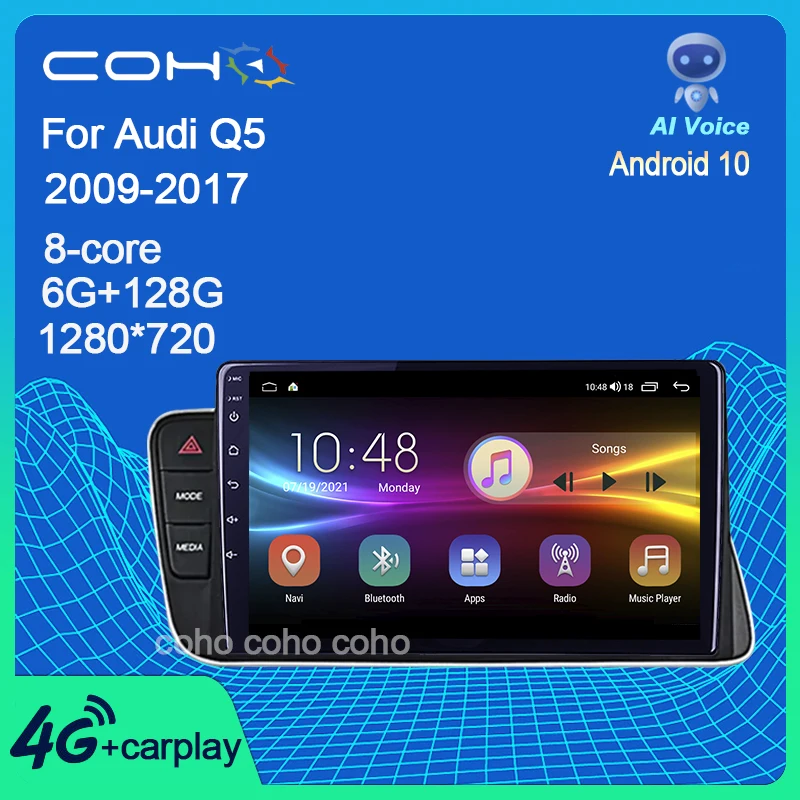 

COHO 9" Android 10.0 System Car QLED Screen Radio For Audi Q5 2009-2017 GPS Navi Google WIFI Carplay 6+128 RAM Carplay