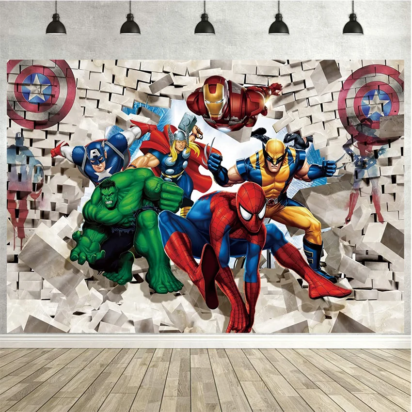 Виниловый фон для студийной фотосъемки с изображением супергероев из