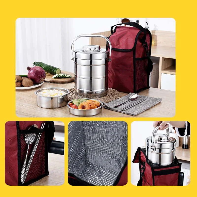 Изолированный Ланч-бокс из нержавеющей стали трехуровневый для взрослых и