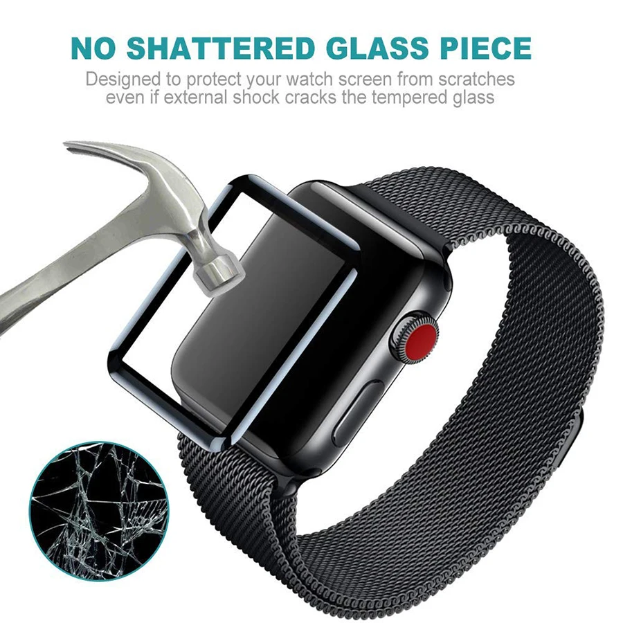 Закаленное 3d стекло с закругленными краями для iWatch пленка защиты экрана полное
