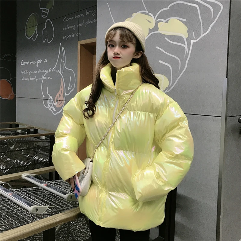 

Cotton Women's Glossy Winter Jacket Warm Down Parkas Golssy Jacket For Women Varnished Jacket Women Waterproof Coat