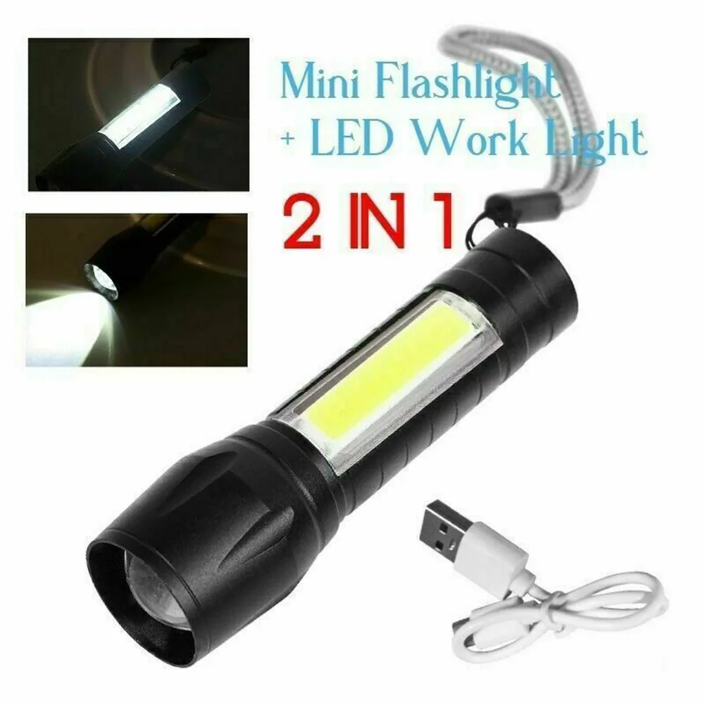 

2pcs LED Torch Flashlight USB Rechargeable Zoom Camping Hiking Lamp LED Torch With USB Line + Box For Switching