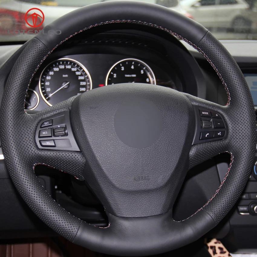 

LQTENLEO Black Artificial Leather Hand-stitched Car Steering Wheel Cover for BMW X3 F25 2010-2017 X5 F15 2013-2017