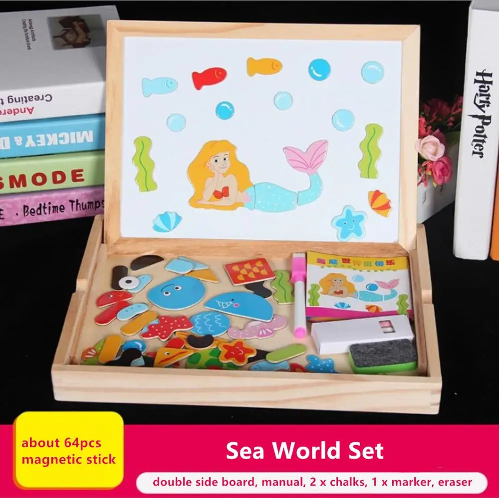 Деревянная магнитная головоломка/животные/цирк доска для рисования головоломка