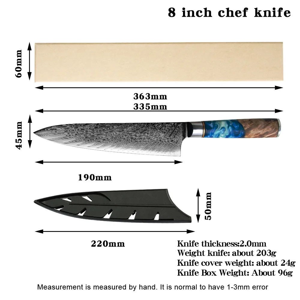 XYj гироборд с колесами 8 дюймов Кухня Ножи 68 слоев нержавеющей Дамаск Сталь