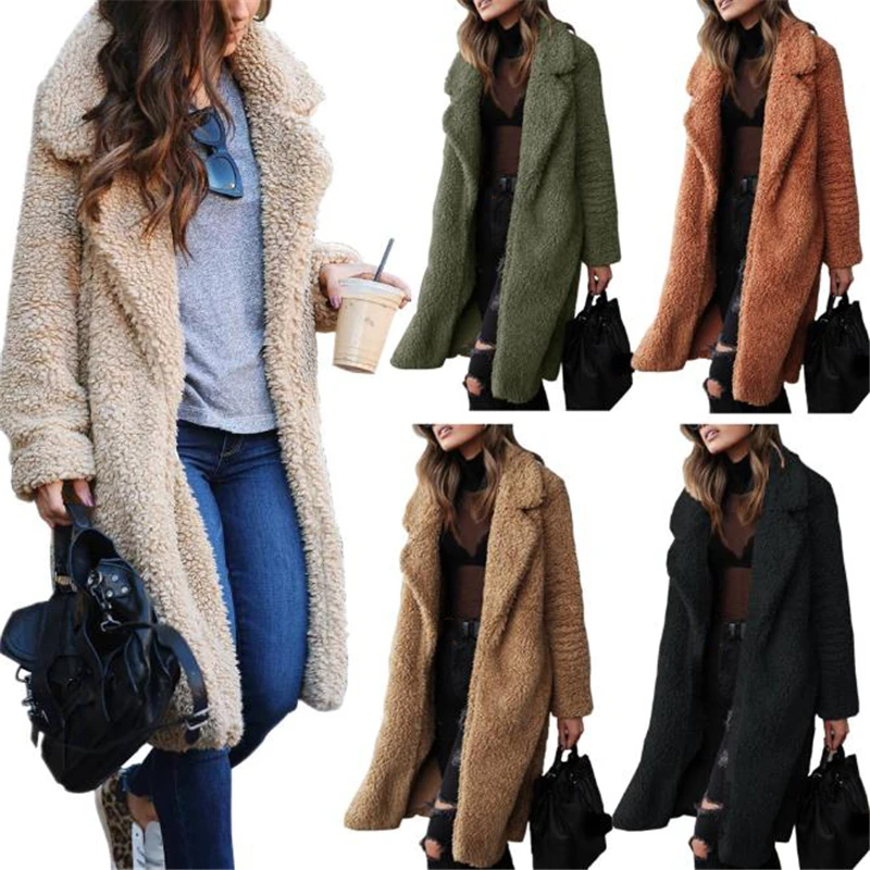 

2021 из искусственного меха пальто кардиган осень-зима для открытого воздуха для женщин теплое пальто теплая Толстая Меховая куртка плюшевая куртка для девочек длинное пальто для женщин размера плюс, верхняя одежда