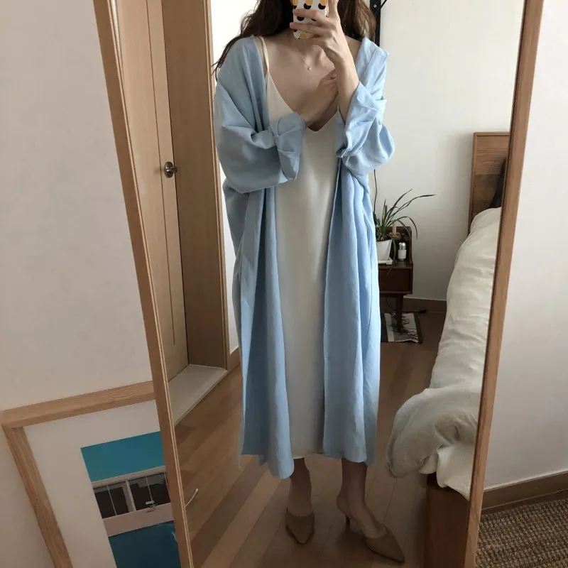 

Tops Blouses White Loose New women's All-match Good Quality Spring new women's large size loose long cotton linen blouse