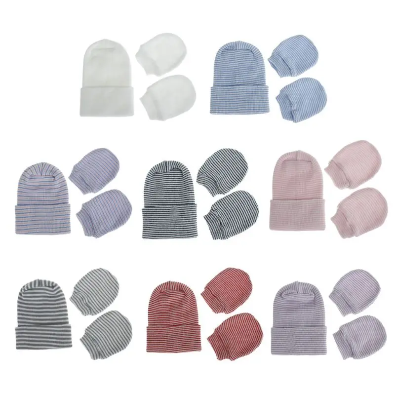 

Newborn Baby Hat and Mitten Set Hospital Knit Hat Soft Nursery Beanie Hat H9EF