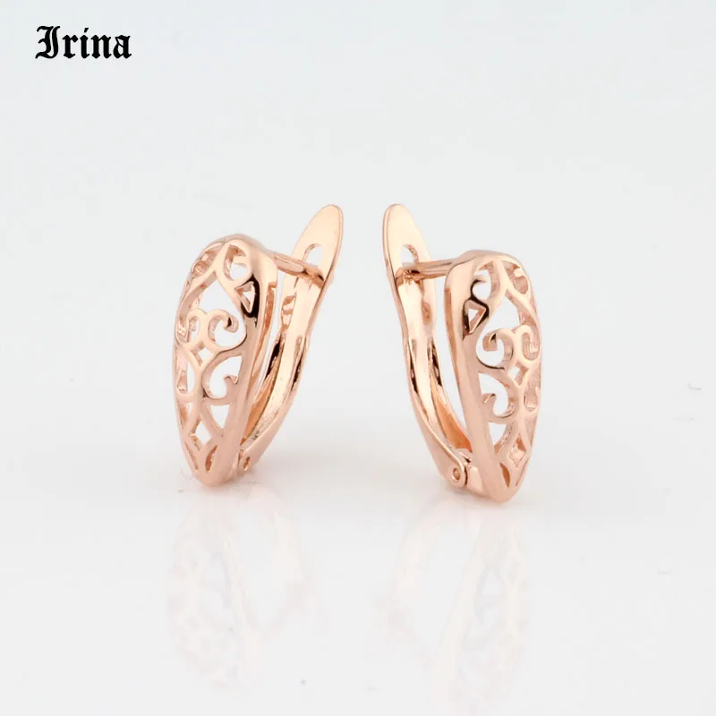 Женские полые серьги кольца цвет розовое золото 585 пробы|Серьги-кольца| |