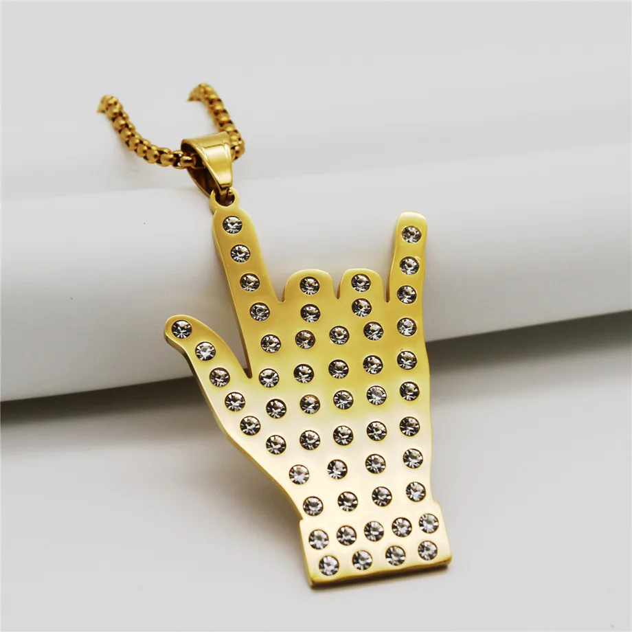 Хип Хоп рок I Love You ожерелье золотого цвета из нержавеющей стали Iced Out CZ подвеска и