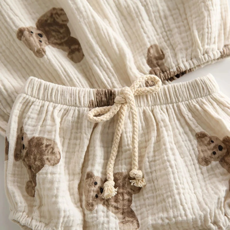 2021 Summer Baby Clothing Bear Print Toddler Girls Clothes Set Sleeveless Tee and Bloomers with Headband 3 Pcs Suits newborn | Мать и