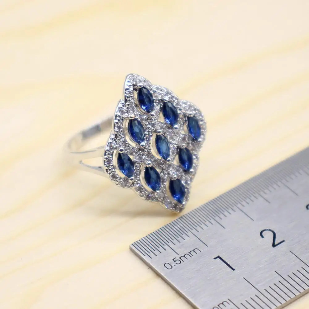 GZJY синий кубический цирконий комплекты украшений для женщин Свадебное Кольцо