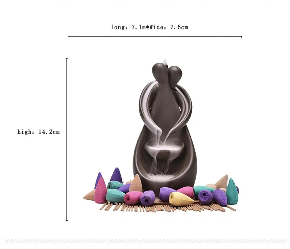 smoke waterfall backflow incense burner creative couple hug incense holder censer ceramic handicrafts home decor gift ornaments free global shipping