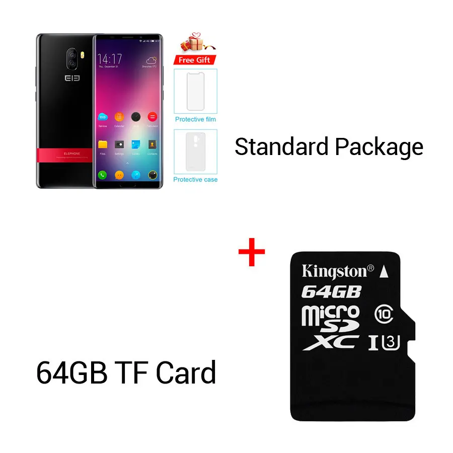 Elephone P11 3D MT6797T Deca Core Смартфон FHD+ 6,0 ''Android 8,0 4 Гб ОЗУ 64 Гб ПЗУ 16 МП 3200 мАч FingerprintOTG 4G мобильный телефон - Цвет: Black N 64GB Card